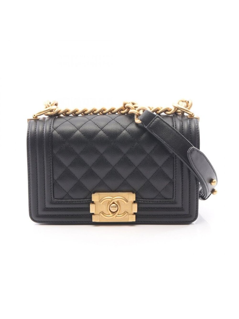 Chanel Shoulder Bag Boy Small Black Caviar Leather Chain